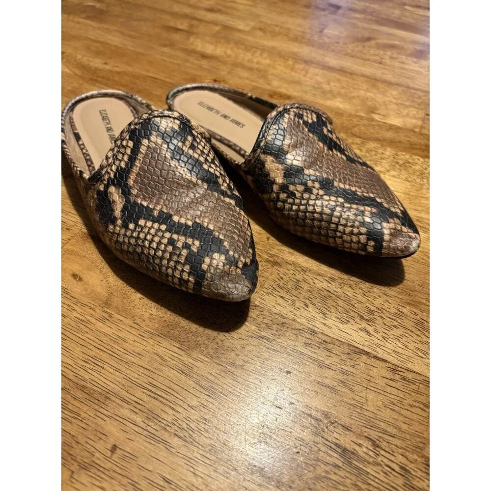 Elizabeth and James Allium Snake Print Mule Slip On Loafer Pointed Toe Size 7‎